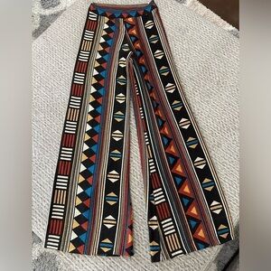 YAHADA Colorful Aztec Print Wide Leg Pants, size L!